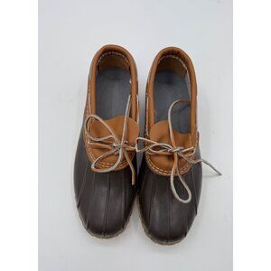 L.L. Bean Mens Duck Shoes 9M Slip on Rubber Mocis Brown & Tan Rubber Sole Waterp